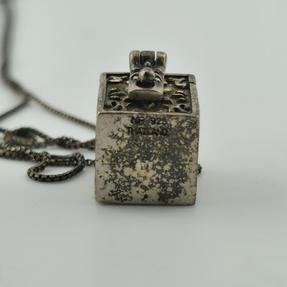 Vintage Sterling Silver Prayer Box Charm Pendant Cross Christian 925 16" Necklac