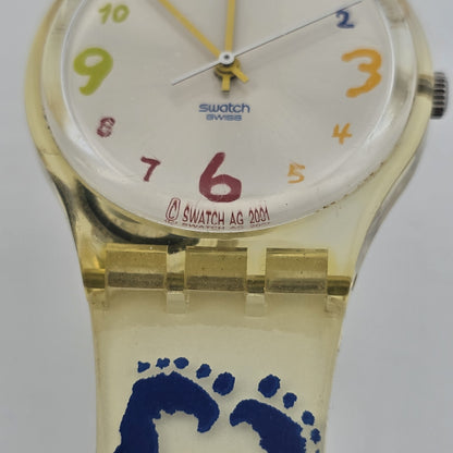 Swatch Watch SAUTE MOUTON Watch GK384 Foot Hand Print crayon 2002 New Battery
