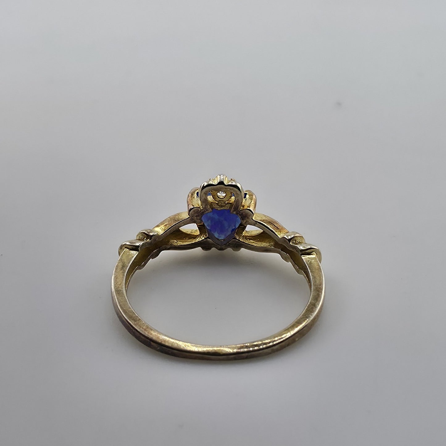 Sterling Silver 925 Gold Vermeil Blue Opal Heart Claddagh Ring CZ Size 5.5