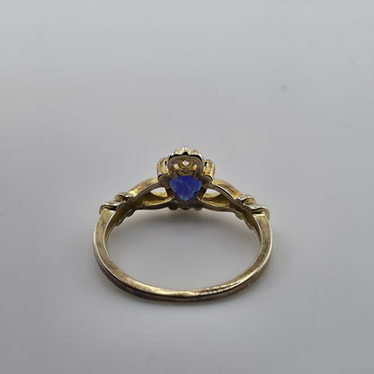 Sterling Silver 925 Gold Vermeil Blue Opal Heart Claddagh Ring CZ Size 5.5