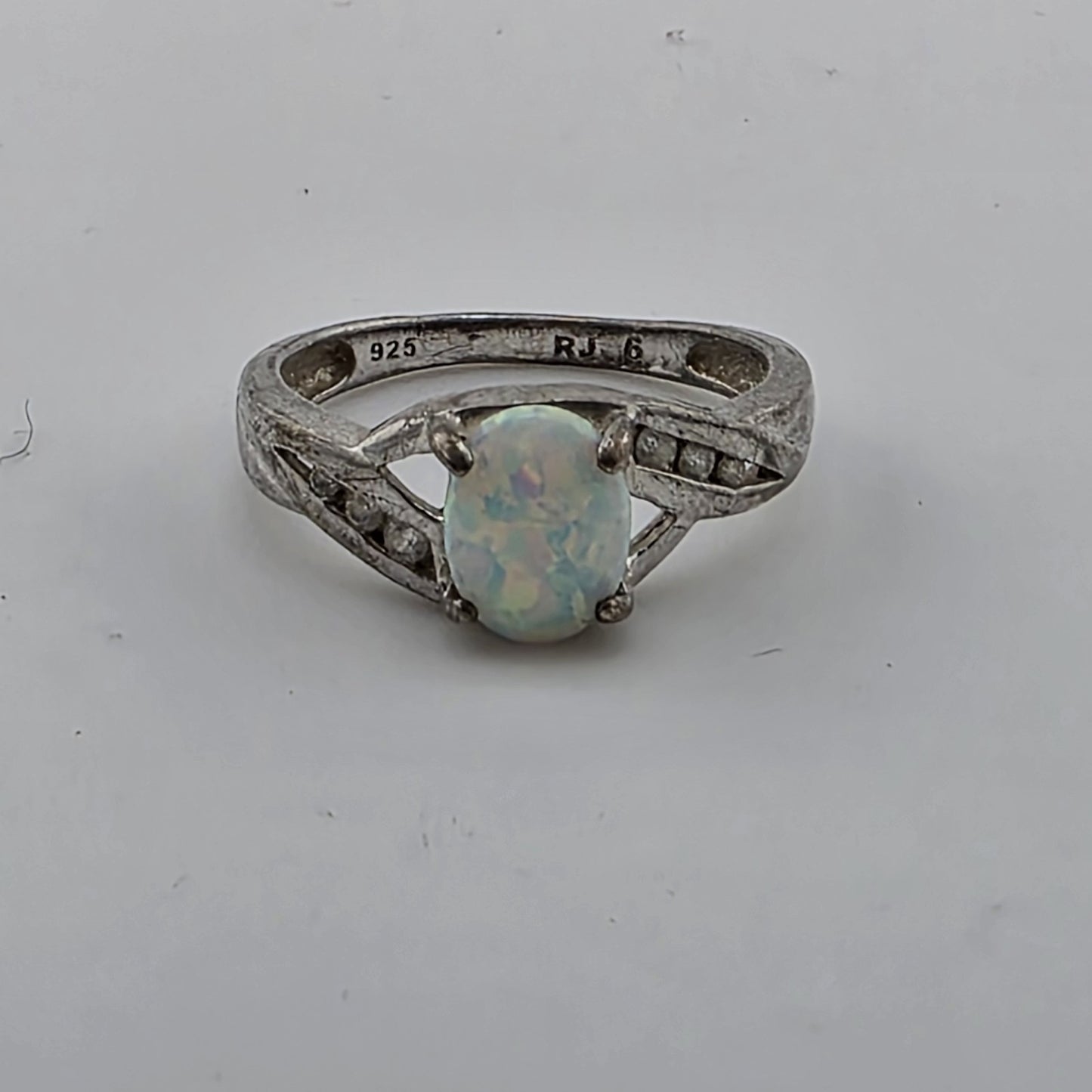 Opal Ring Sterling Silver 925 Simulated Cubic Zirconia Accents 5.5 Vintage