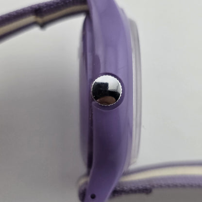 Picco Ms Piggy Watch Women Purple White Round Nylon Band Manual Wind Vintage