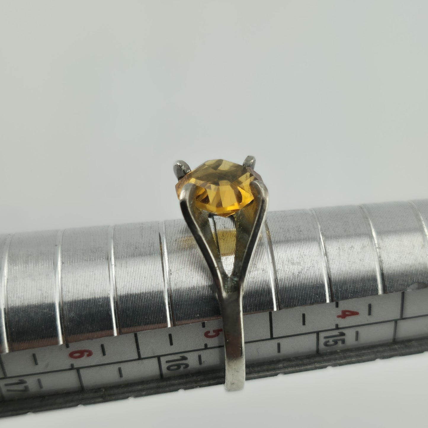 Citrine Quartz Ring 925 Sterling Silver Solitaire Vintage Yellow Stone 4.75