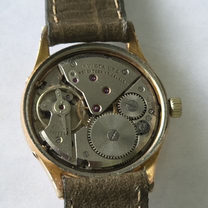 Invicta Triple Calendar Watch 1950s Vintage Champagne Dial Rare Manual Wind Work