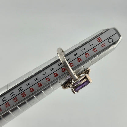 925 Sterling Silver Ring Pear Cut Amethyst Unique Modernist 3.25 Vintage Artisan