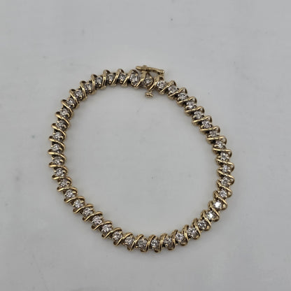 14k Yellow Gold 1.50CT Round Cut Diamond "S" Link S Figure Tennis Bracelet 7"