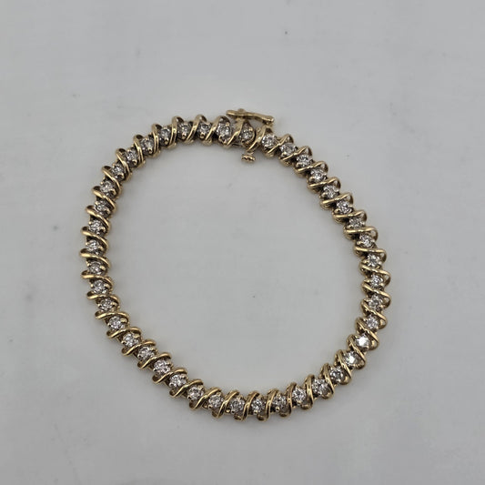 14k Yellow Gold 1.50CT Round Cut Diamond "S" Link S Figure Tennis Bracelet 7"