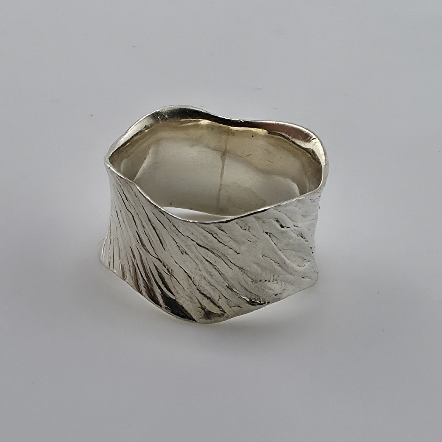 Sterling Silver 925 Textured Wave Organic Abstract Band Ring Size 6 DbM