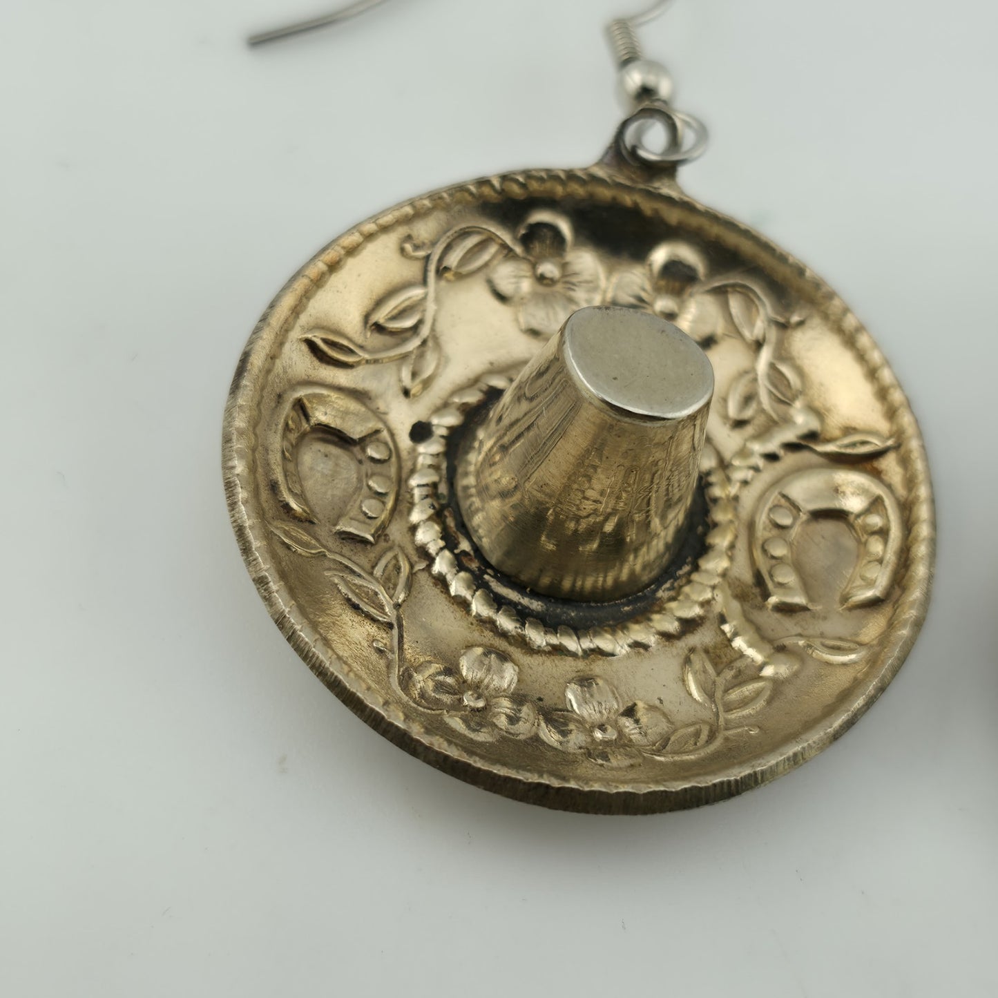 Mexico Silver Sombrero Hat Dangle Earrings Southwestern  Vintage