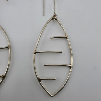 Sterling Silver Abstract Leaf Dangle Earrings Modernist Wire Design 925