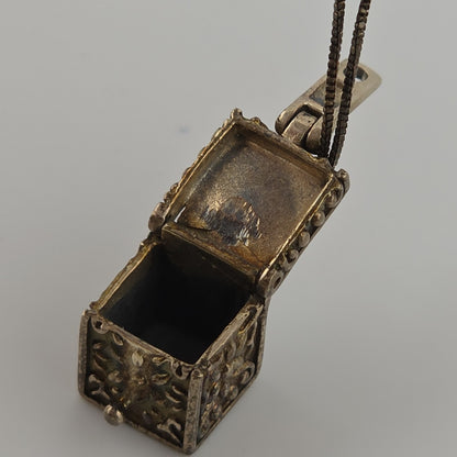 Vintage Sterling Silver Prayer Box Charm Pendant Cross Christian 925 16" Necklac