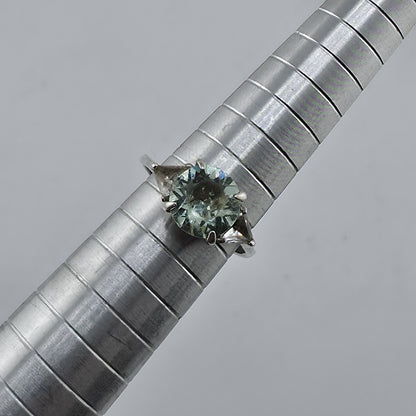 Sterling Silver Ring Blue-Green Stone with Clear Accents Filigree 925 Size 6