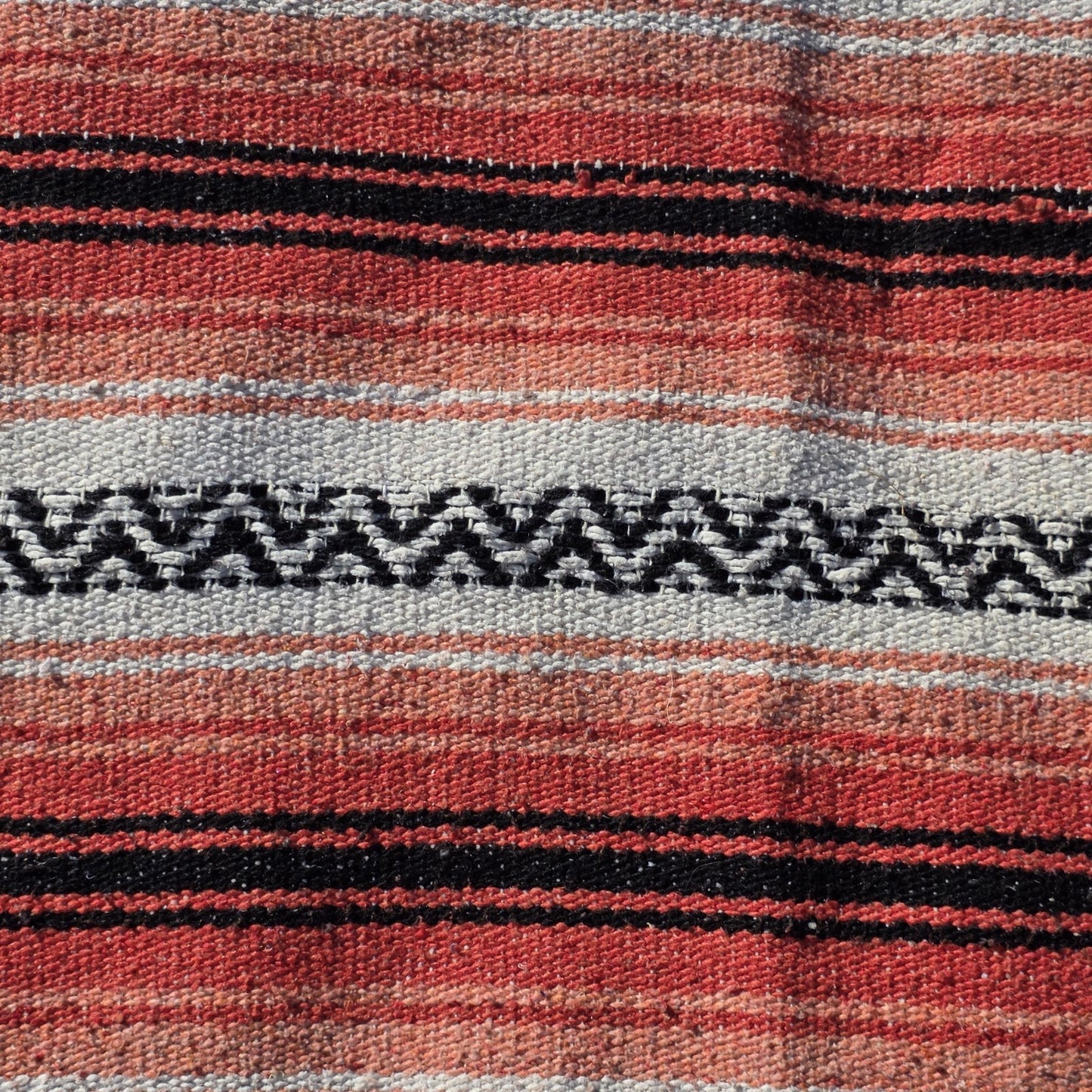 Vintage Sola Mexican Blanket Serape Red Black Throw Stripe Tassel 71 x 25