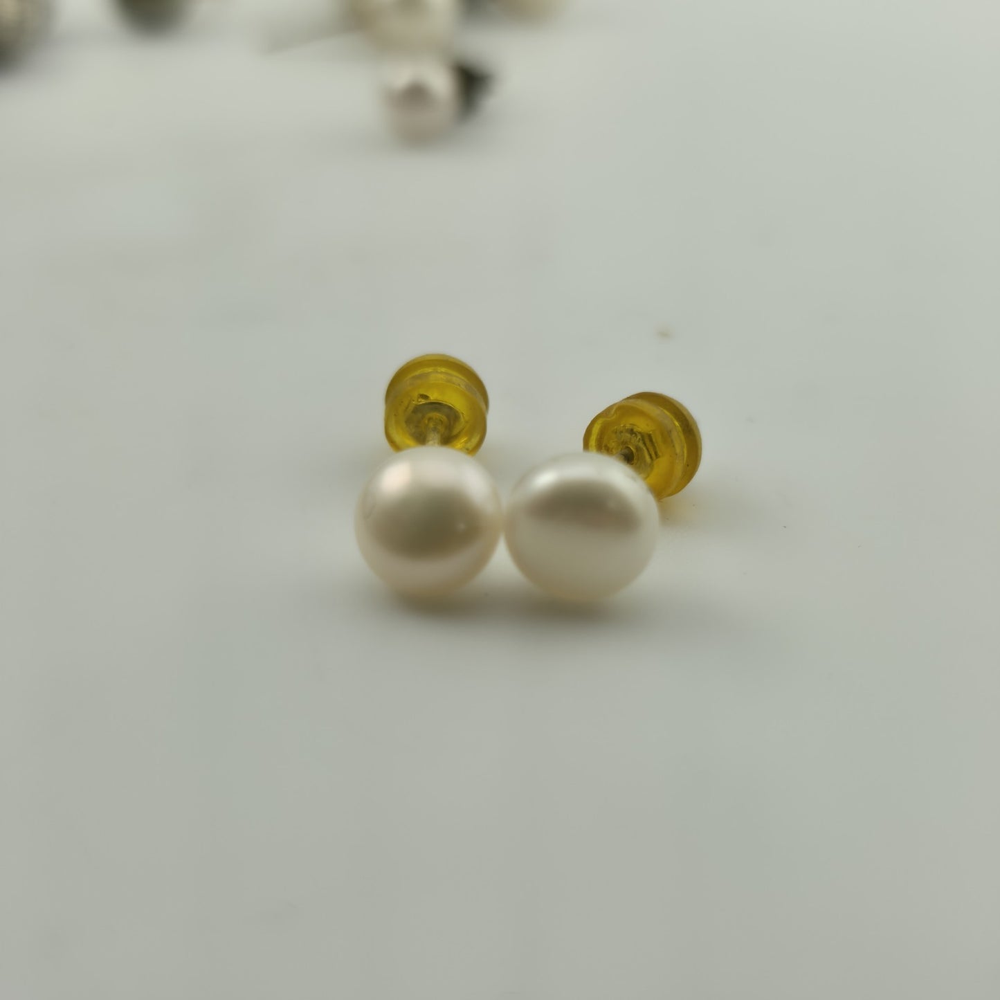 Vintage Large Faux Peal Post Style Pierced Earrings 925 Sterling Silver Post