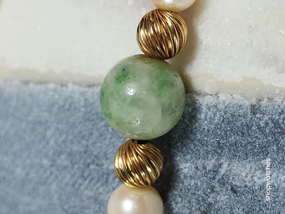 Pearl Jade Gold Beaded Necklace 30" 12K GF Beads 10K Gold Clasp Vintage