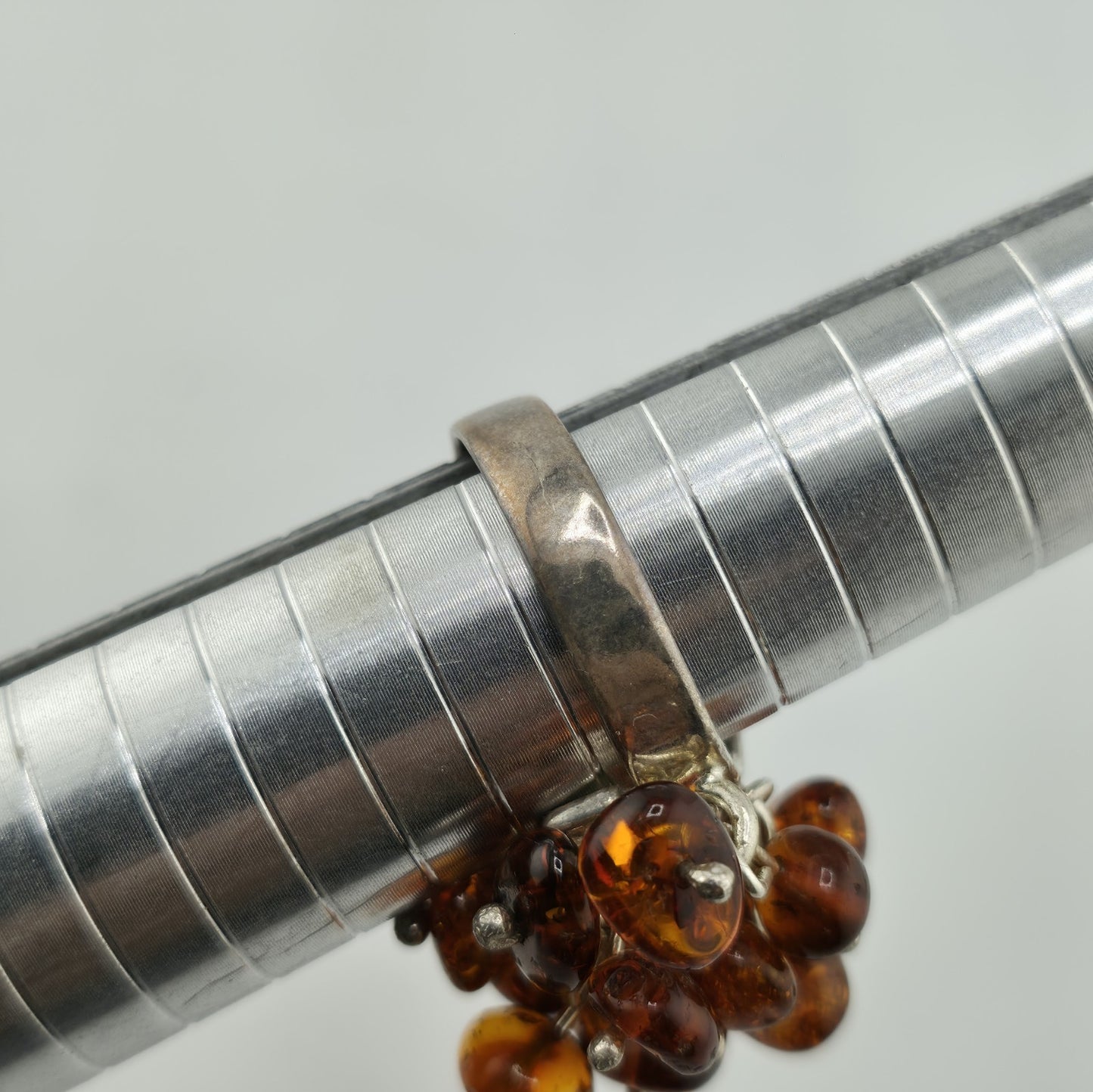 Baltic Amber Cluster Sterling Silver Ring Modernist Adjustable Vintage Polish