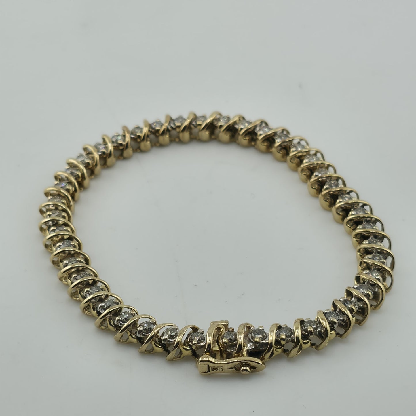 14k Yellow Gold 1.50CT Round Cut Diamond "S" Link S Figure Tennis Bracelet 7"