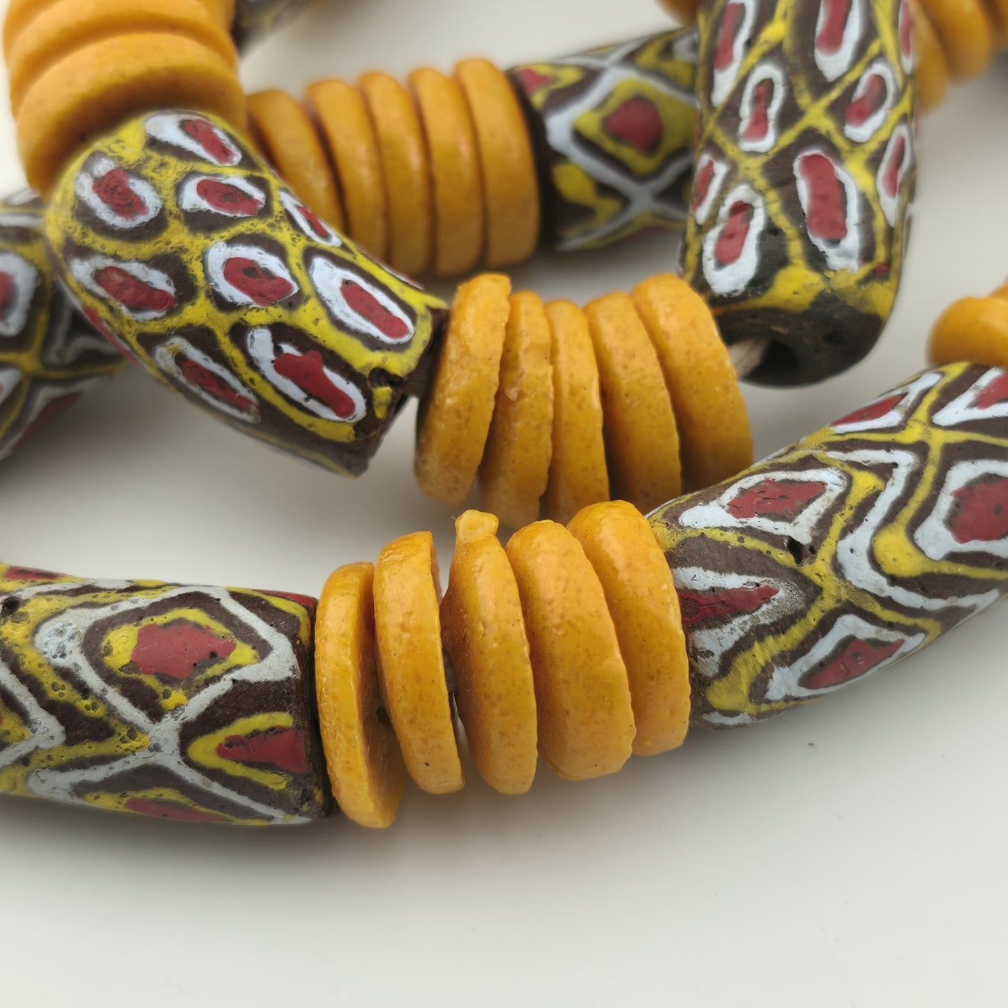 Handmade African Trade Bead & Lampwork Glass Pendant Necklace – 17" Drop Boho Tribal Folk Art