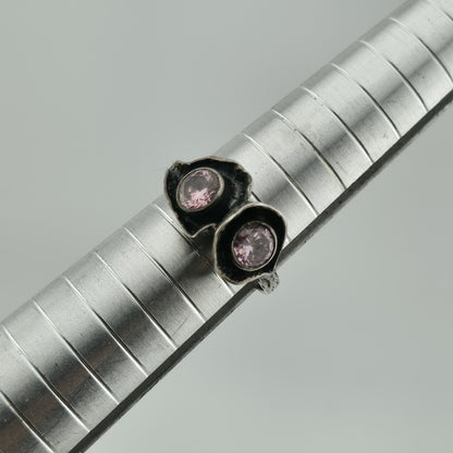 Sterling Silver 925 Ring Brutalist Organic Textured Floral Double Pink Stone 6.7