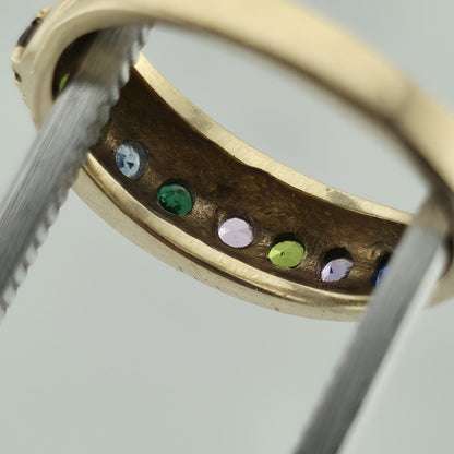 10k Yellow Gold Ring 9 Stones Rainbow Mothers Grandmother Mom Size 6 HOF Vintage