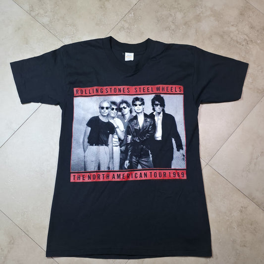Vintage 1989 Rolling Stones Steel Wheels Tour Shirt Mens Medium Black 50/50 USA Brockum