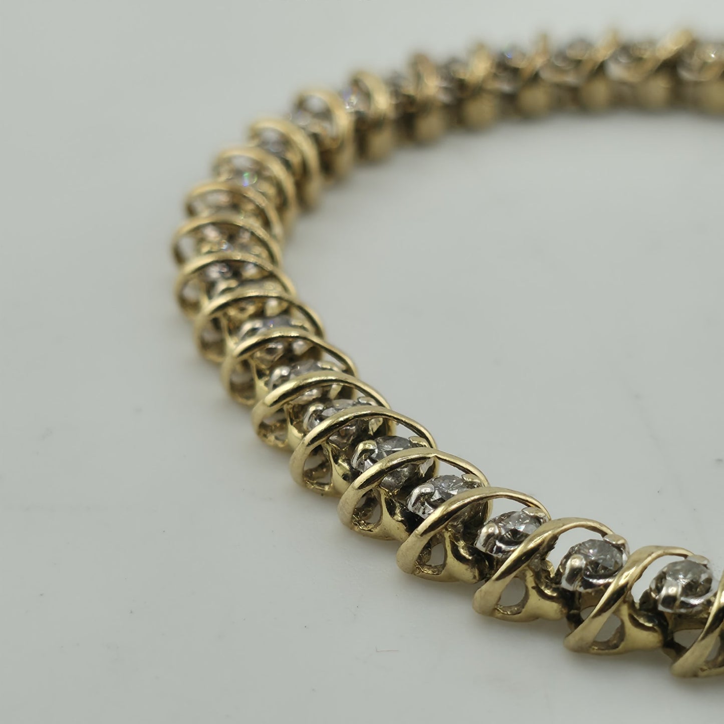 14k Yellow Gold 1.50CT Round Cut Diamond "S" Link S Figure Tennis Bracelet 7"