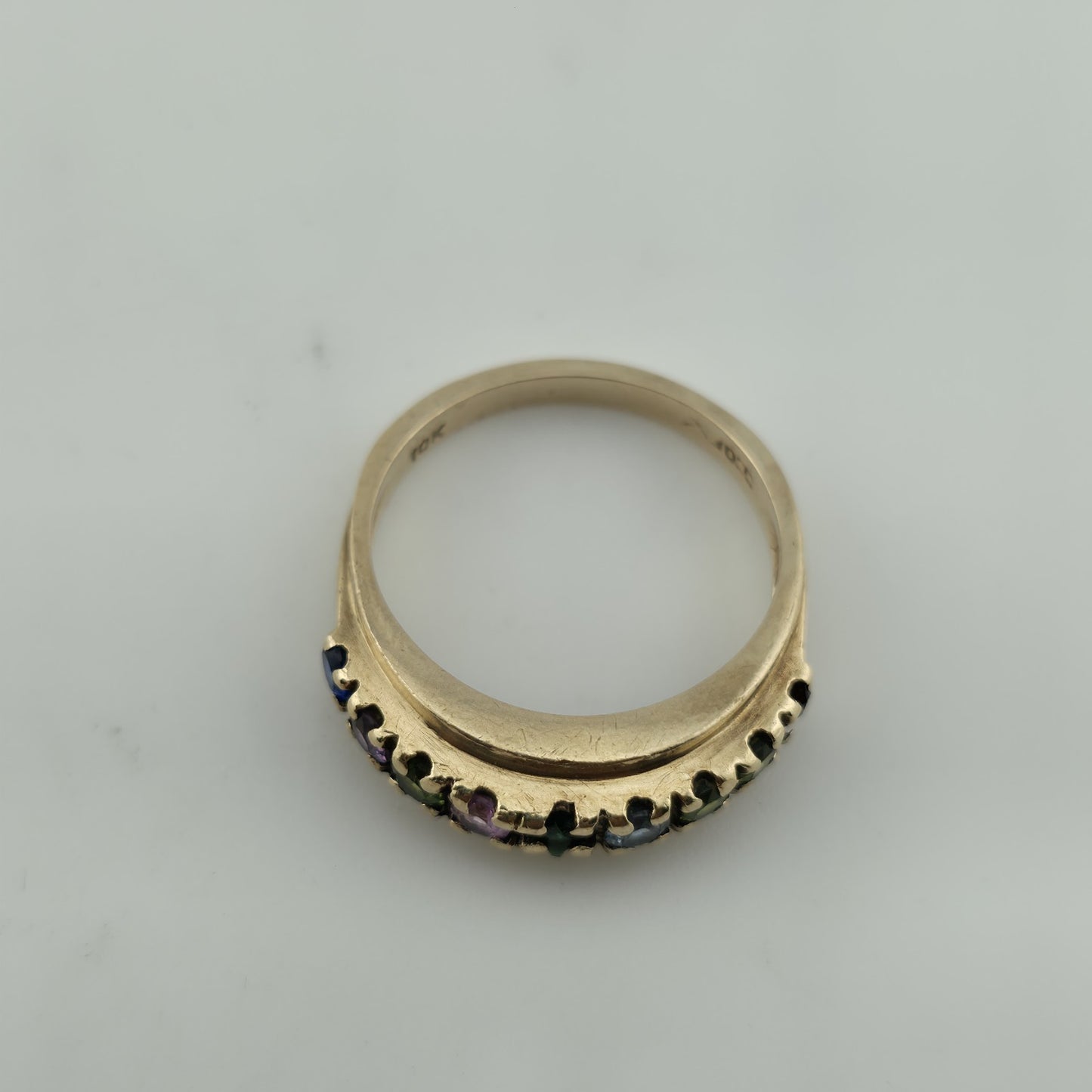 10k Yellow Gold Ring 9 Stones Rainbow Mothers Grandmother Mom Size 6 HOF Vintage