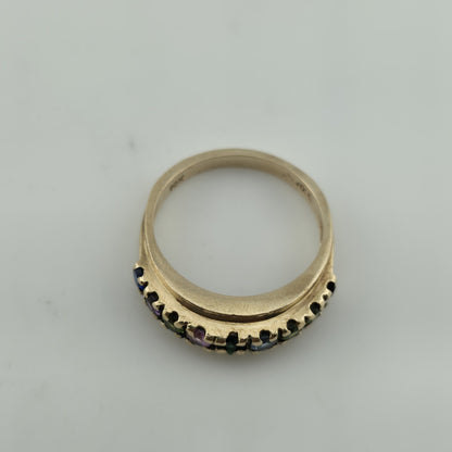 10k Yellow Gold Ring 9 Stones Rainbow Mothers Grandmother Mom Size 6 HOF Vintage