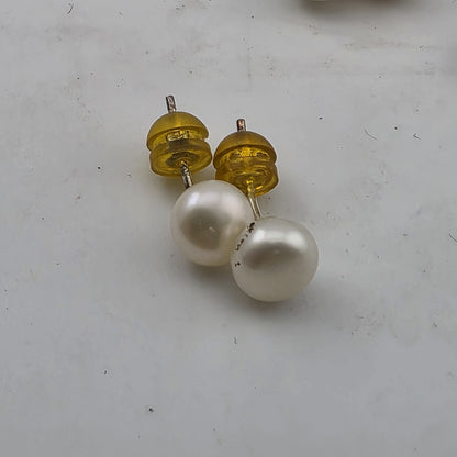 Vintage Large Faux Peal Post Style Pierced Earrings 925 Sterling Silver Post