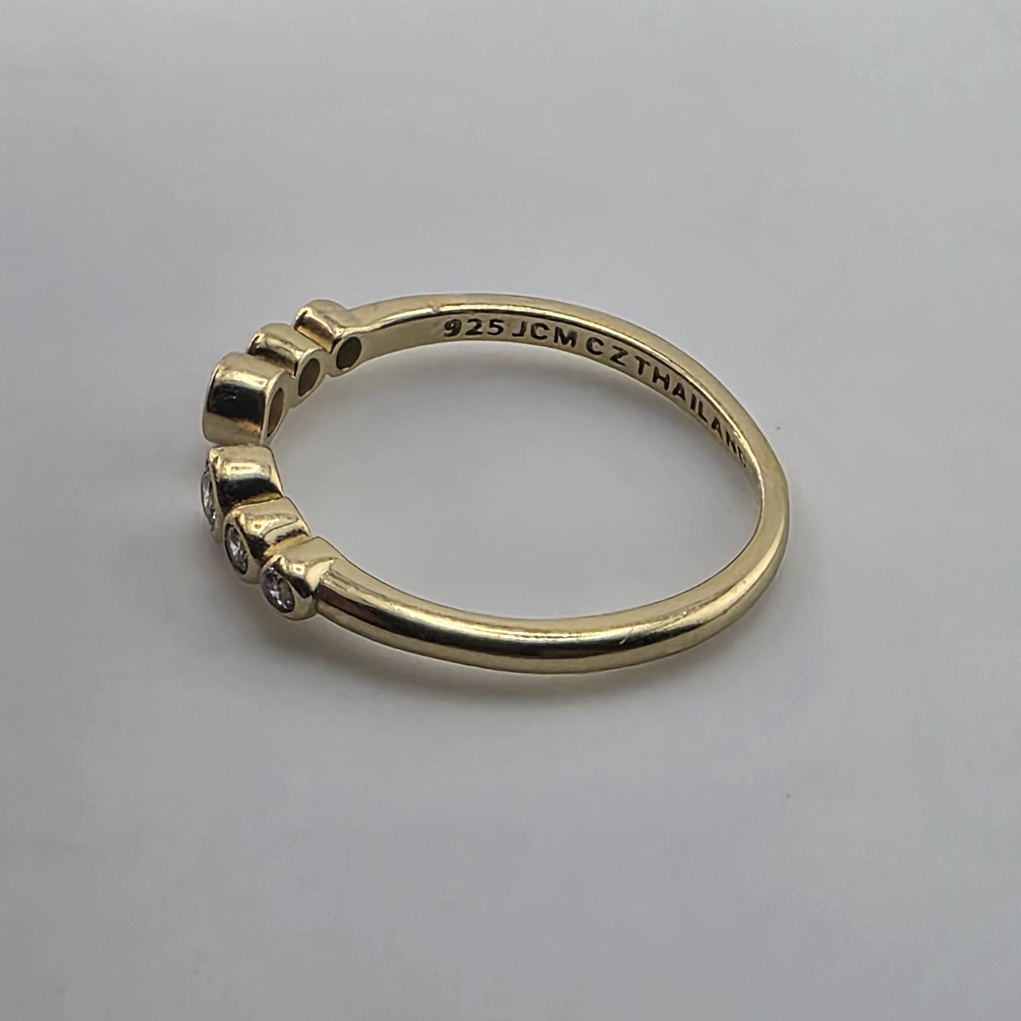 Gold Plated 925 Sterling Silver CZ Adjustable Ring Dainty Stackable Open Band
