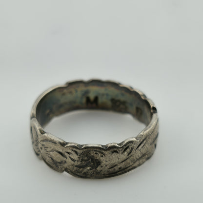 Sterling Silver Ring Unisex Abstract band  Scroll Etched Artisan 925 Size 6.5