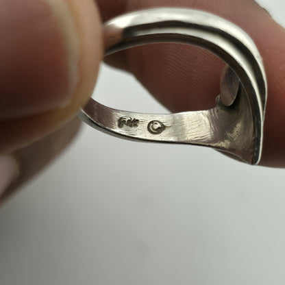 925 Sterling Silver V Shape White Lab Opal Silver Chevron Rings 8.25