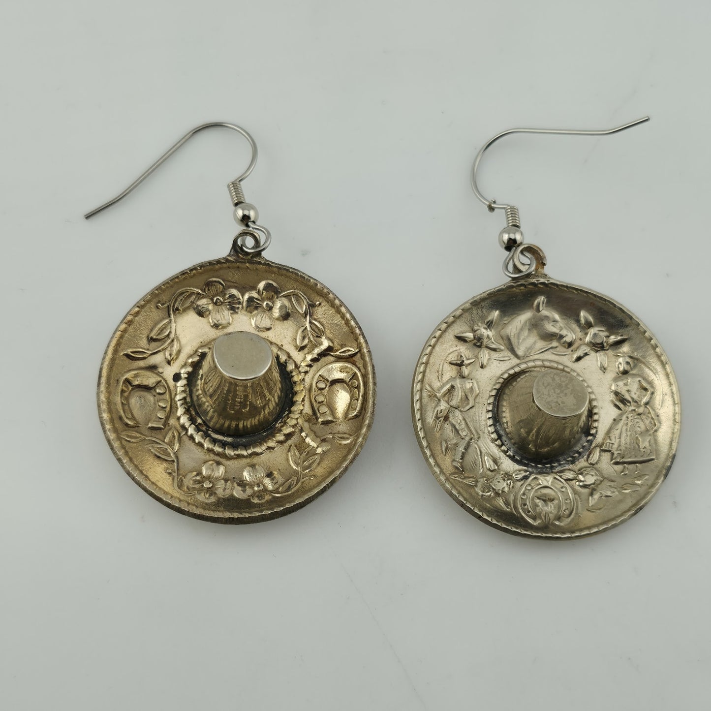 Mexico Silver Sombrero Hat Dangle Earrings Southwestern  Vintage