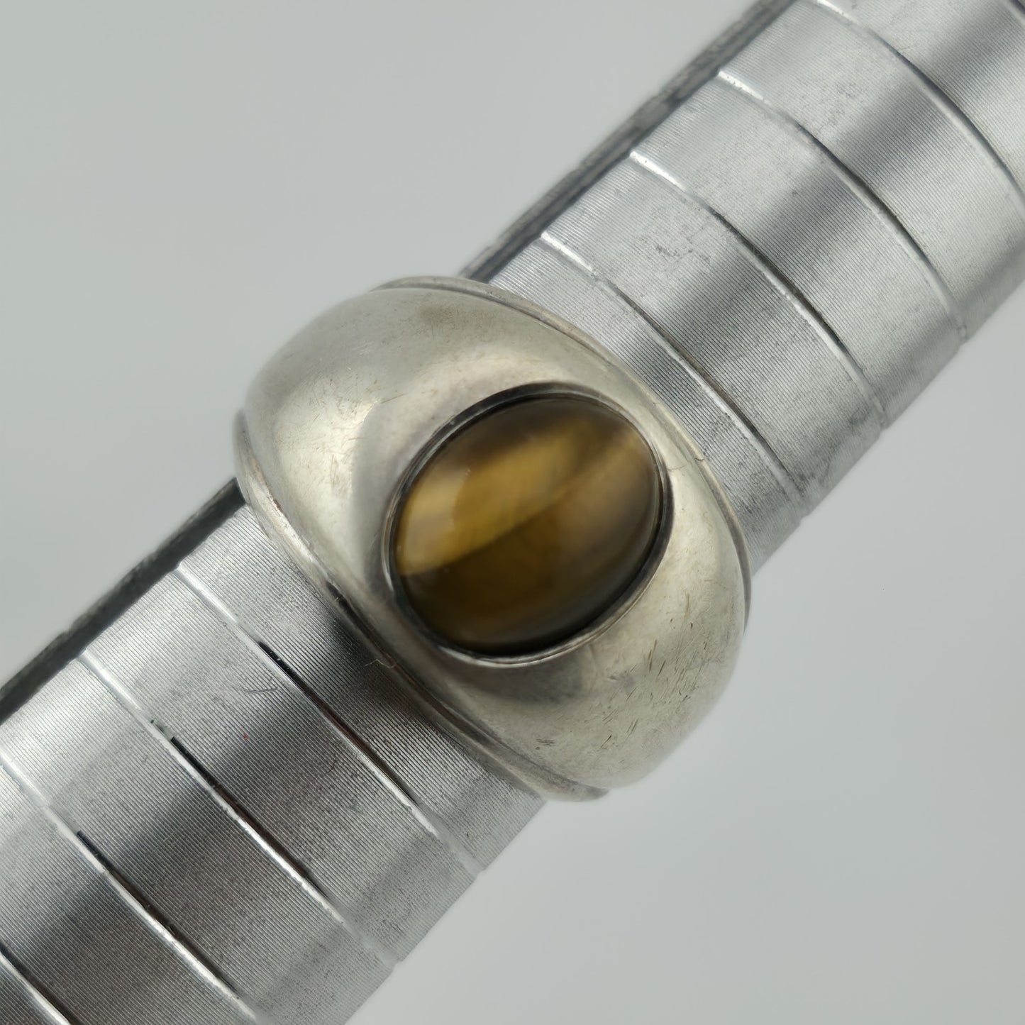 STERLING Silver Ring NATURAL TIGERS EYE Size 8 9gr Chunky Cigar Ring