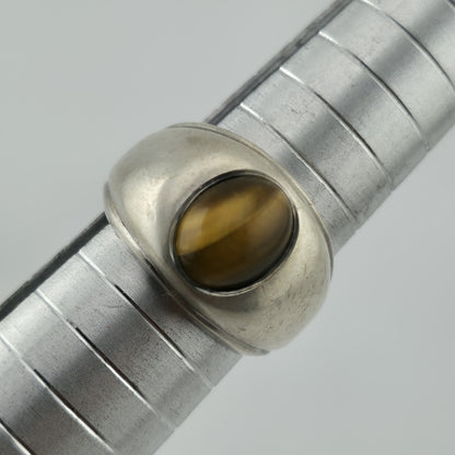 STERLING Silver Ring NATURAL TIGERS EYE Size 8 9gr Chunky Cigar Ring