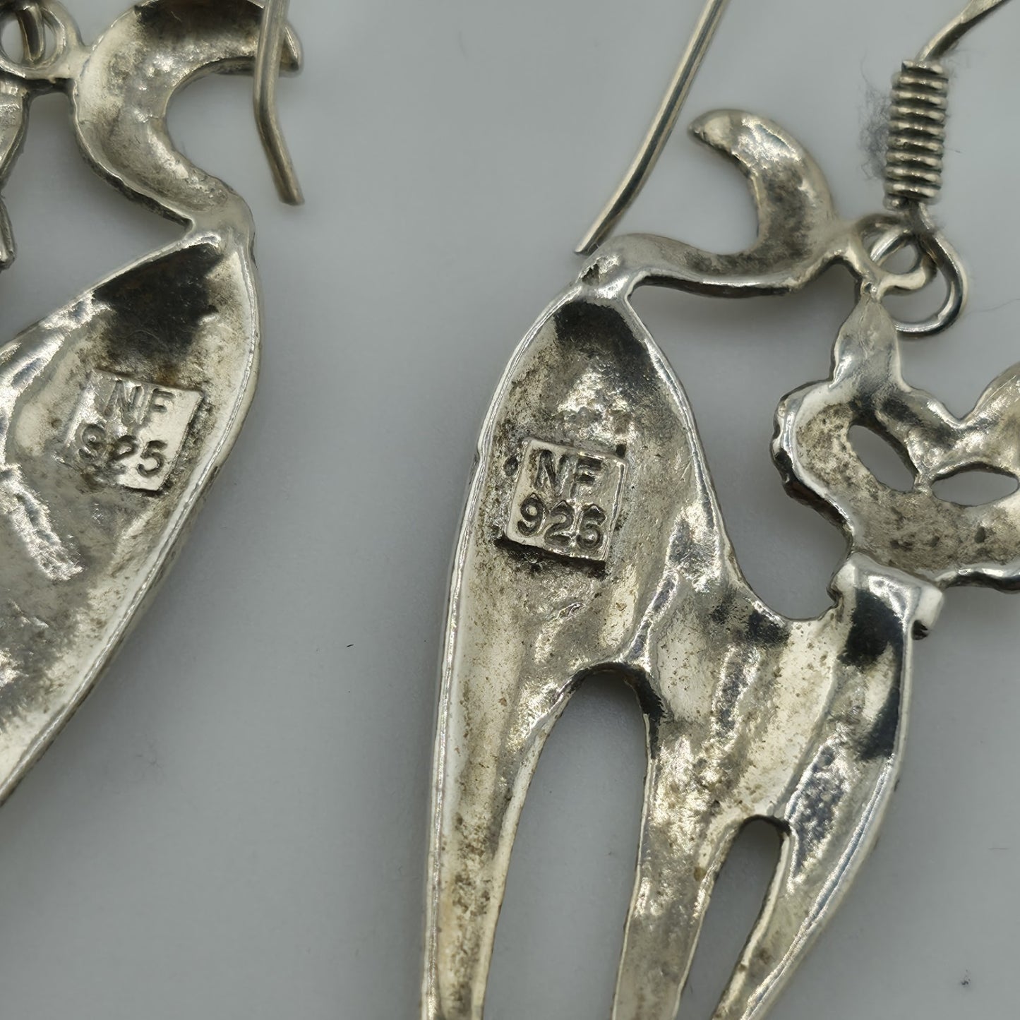 Sterling Silver Modernist Kitty Cat MCM Dangle Hook Earrings 4g 925 NF Vintage
