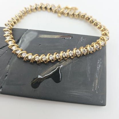 14k Yellow Gold 1.50CT Round Cut Diamond "S" Link S Figure Tennis Bracelet 7"