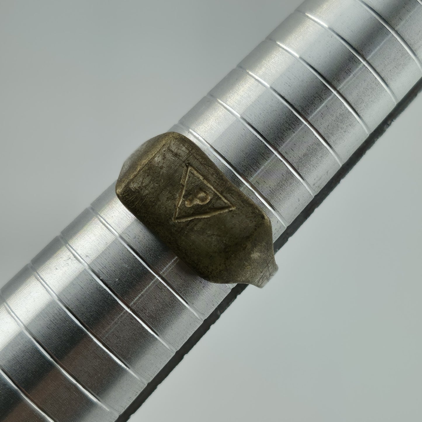 WWII Poland “P” Signet Ring Brass Size 10 Heavy Wear Wartime Military Jewelry