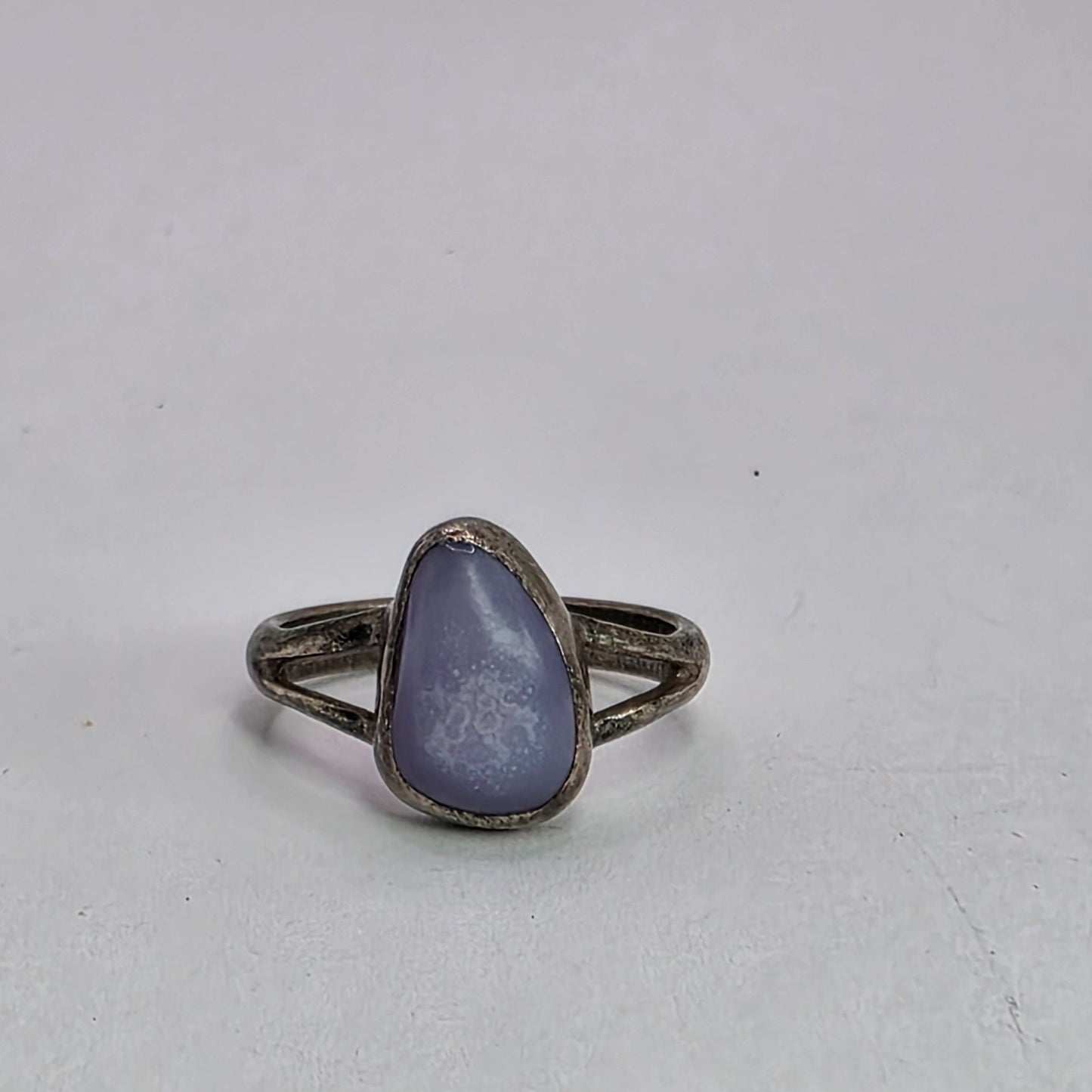 925 STERLING SILVER Ring purple marble Stone Art Deco Jewelry Vintage 5.75