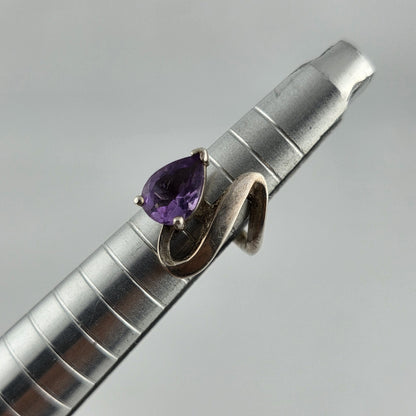 925 Sterling Silver Ring Pear Cut Amethyst Unique Modernist 3.25 Vintage Artisan