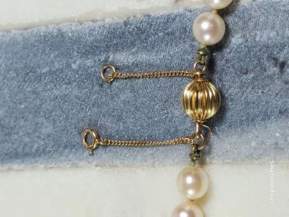 Pearl Jade Gold Beaded Necklace 30" 12K GF Beads 10K Gold Clasp Vintage