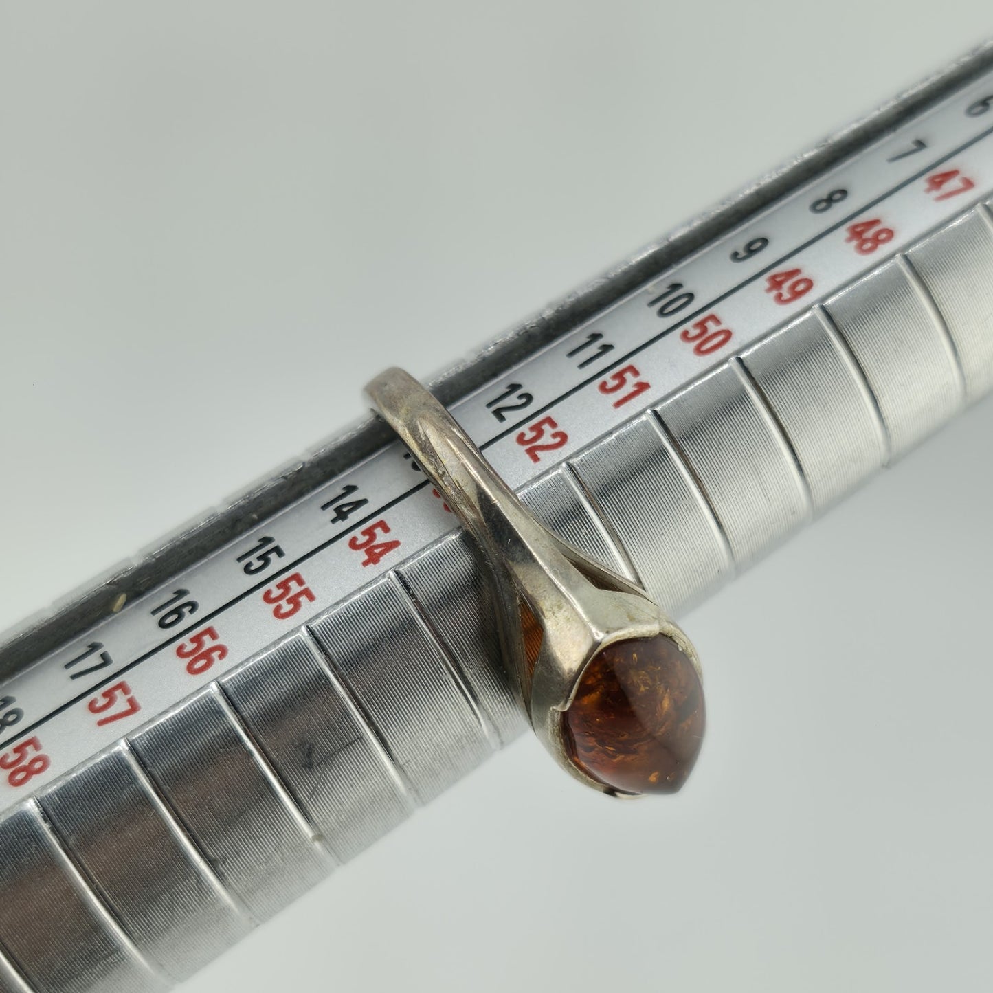 Baltic Amber Sterling Silver Ring Oval Stone Geometrical Modernist 6.5 Polish