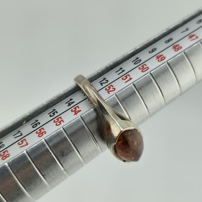 Baltic Amber Sterling Silver Ring Oval Stone Geometrical Modernist 6.5 Polish