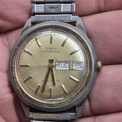 Timex Viscount Automatic Day Date 37869 10979 Vintage 1979 Running Gold Tone