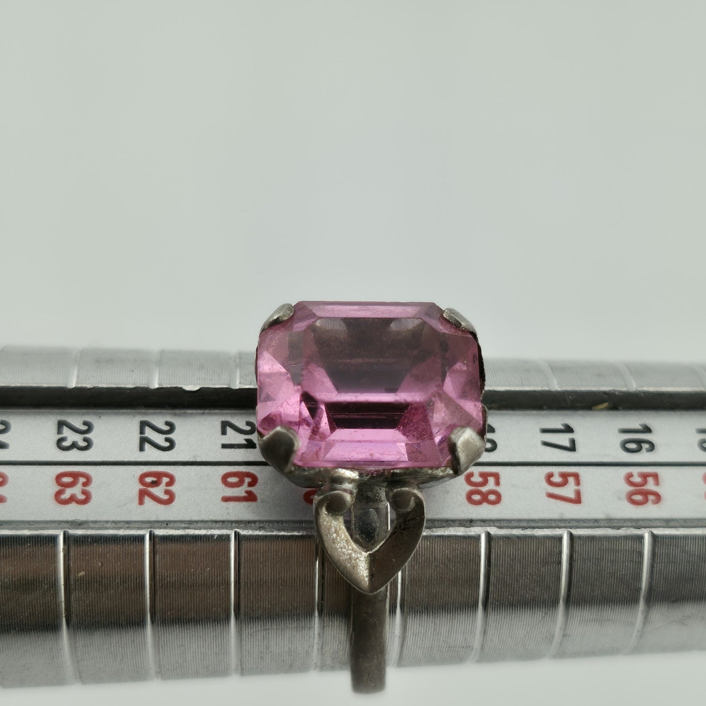 Sterling Silver Ring Pink Stone 925 Size 8.75 Solitaire C & C Vintage