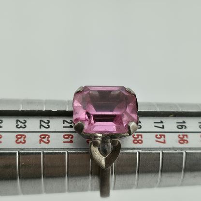 Sterling Silver Ring Pink Stone 925 Size 8.75 Solitaire C & C Vintage