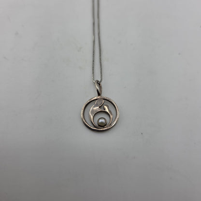Sterling Silver Mother and Children Pendant 925  Pearl 18in Chain