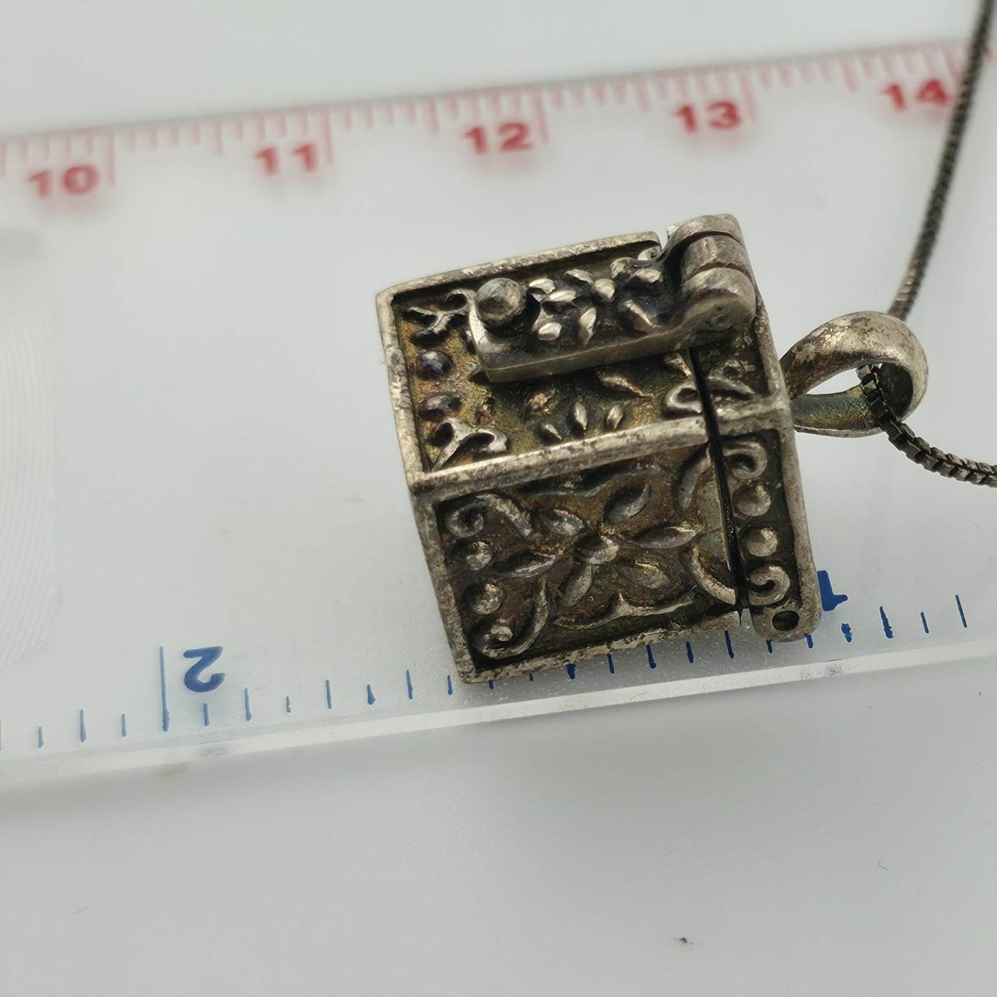 Vintage Sterling Silver Prayer Box Charm Pendant Cross Christian 925 16" Necklac