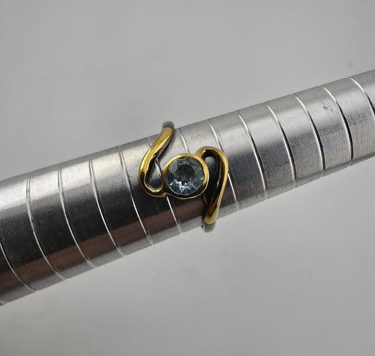 925 Sterling Silver Ring Natural Blue Topaz Two Tone Swirl Dainty Size 7.25