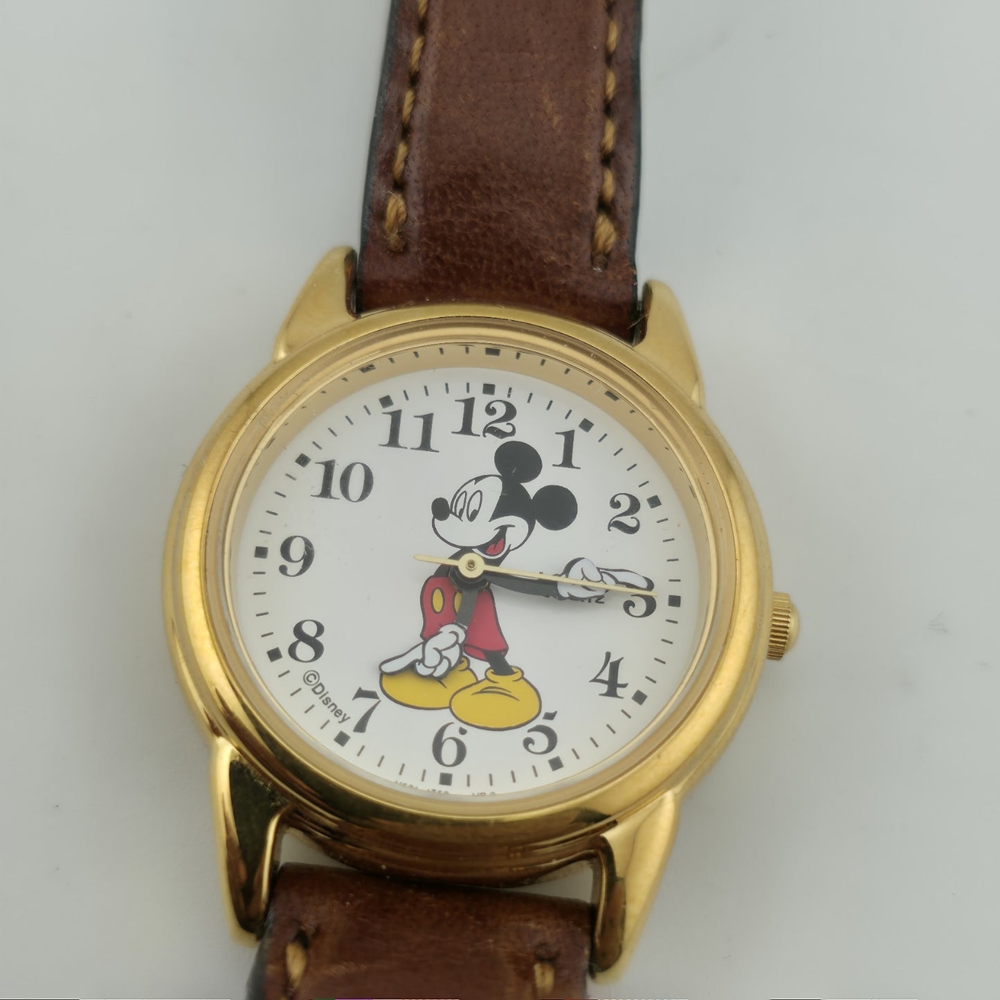 Disney Watch Lorus Mickey Mouse Ladies Leather Bands Gold Tone Working Vintage